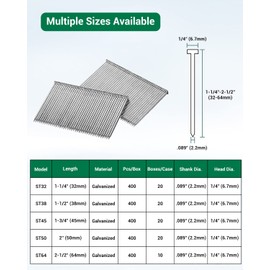 meite 14 Gauge Concrete T Nails for Pneumatic Concrete Nailer Gun - 1-3/4" Length Galvanized Concrete Finish Nails (400 PCS/BOX)