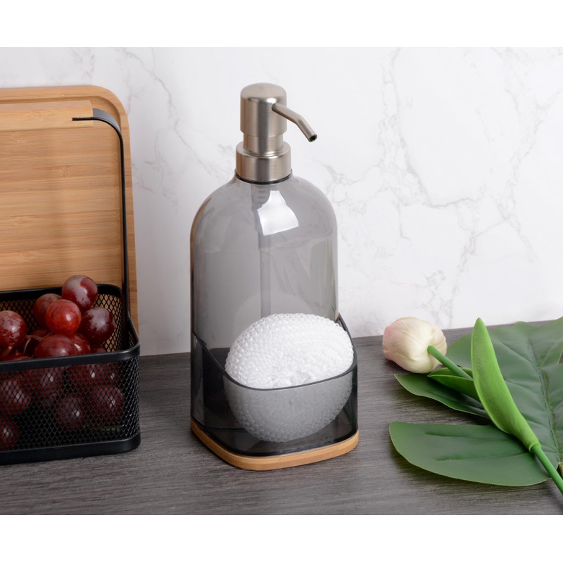 Clasin Home Kitchen Soap Dispenser with Sponge Holder, Refillable Acrylic