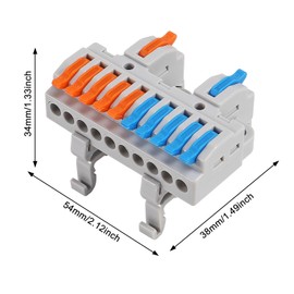 AITRIP 10pcs DIN Rail Terminal Blocks, DIY Splicing Wire Connectors for Circuit Inline 28-12AWG (2 in 10 Out)
