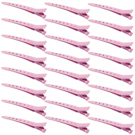 Bantoye 24 Packs Duck Bill Clips, Bantoye 3.35 Inches Rustproof Metal Alligator Curl Clips with Holes for Hair Styling, Hair Coloring, Pink
