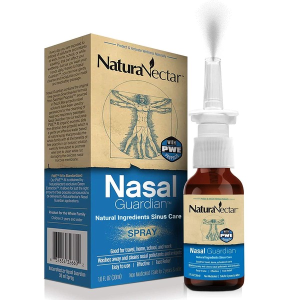 NaturaNectar Propolis Nasal Guardian Spray, Natural Saline Nasal Spray & Sinus Rinse, Sinus Relief - With Brazilian Bee Propolis, Gentle / No Burning Sensation, 1 FL Ounce