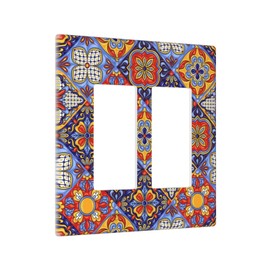 Tewujay Outlet Covers Mexican Talavera Ceramic Tile Pattern 2 Gang Wall Plate Double Rocker Light Switch Cover Decorative GFCI Receptacle Cover Electrical Switchplate for Bathroom Home Decor