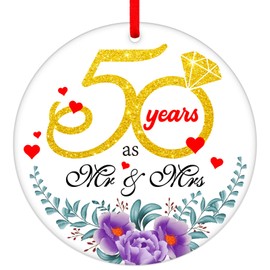 D4DREAM 50 Years as Mr and Mrs Christmas Ornaments 2024,50th Anniversary Wedding Hanging Ornament,3" 50 Years Wedding Anniversary Present Keepsake Gifts for Parents Wife Husband Couple Married Him Her