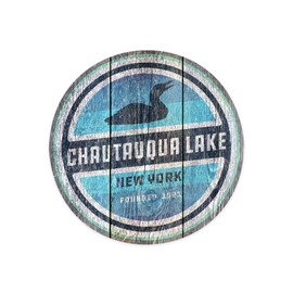 Die Cut Sticker Chautauqua Lake, New York, Rustic Loon, Contour Vinyl Sticker 3 to 6 inches, (Waterproof Decal for Cars, Water Bottles, Laptops, Coolers), Large