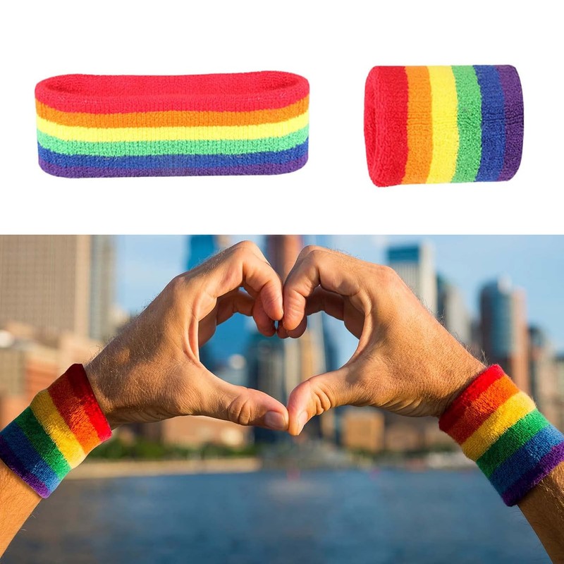 3PC Headband and Sweatband Rainbow Set – Rainbow Wristband and