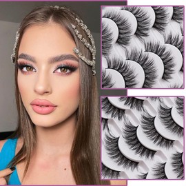 Losha Eyelashes Natural Look Faux Mink Lashes Pack Handmade Wispy False Eyelashes 14 Pairs Cat Eye Lashes (Y52)