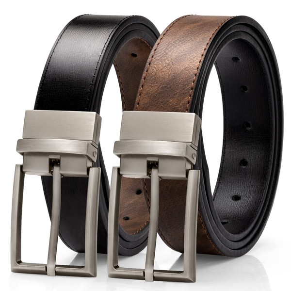 Alphyly Reversible Leather Boss Belts for Men,Brown Mens Belt Fits