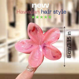Set of 3 Large Hawaiian Flower Hair Clips 3 Colours - Pink, Pale Pink and Green Bohemian Chic Hair Accessories for Women - Ideal for Beach Hairstyles, Parties and Weddings Suitable for Thick Hair