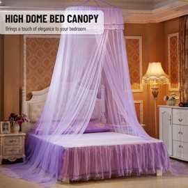 Princess Dome Bed Canopy, Lace Bed Canopy, One Entrance Fine Mesh Bed Net Lace Curtain Princess Bedroom Decoration (Wakectsvydeab17rg-PU)