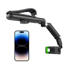 Gasedin Car Phone Holder, 1080° Rotatable and Retractable Mobile Phone Holder, Multi-Functional Sun Visor Rearview Mirror Car Phone Holders Fit for Most Cell Phones (Black Green)