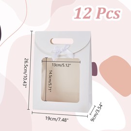 NBEADS 12 Pcs Kraft Paper Bags with Window, 7.48x3.54x10.43 Inch Stand Up Gift Bag with Ribbon Bowknot Small Gift Bag for Candy Cookies Packaging Wedding Christmas Store Retail, White