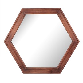 Stonebriar Decorative 24" Hexagon Wall Mirror with Redwood Frame and Attached Hanging Bracket, Decorative Country Rustic Decor for The Living Room, Bedroom, Bathroom, Hallway, and Entryway