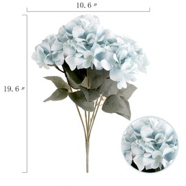 Louiesya Artificial Flowers Silk Hydrangea Flowers with 5 Big Heads Fake Flower Bunch Bouquet for Home Wedding Party Decor DIY (Sky Blue)