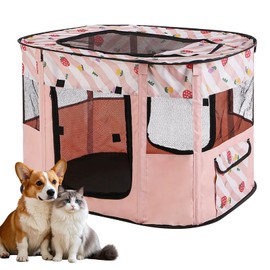 PRITOK Foldable Pet Playpen: Portable Dog Cat Playpen, 600D Oxford Indoor/Outdoor Pet Tent with Carry Bag​, Breathable Mesh for Indoor Outdoor Puppy Rabbits Hamster Small Animals (PINK)