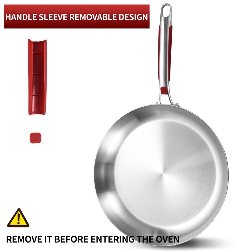Inqibee 13-Inch Tri-Ply Stainless Steel Frying Pan with Lid and