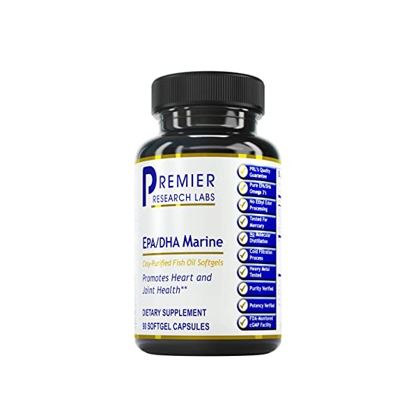 Premier Research Labs EPA/DHA Marine - Supports Heart, Joint & Cardiovascular Health - Fish Oil Without Molecular Distillation - Naturally Purified with Cold Filtration - 90 Softgels Capsules
