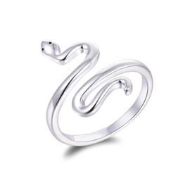 Snake Rings Cute Snake Rings Personality Snake Shape Finger Band White Gold Plated Adorable Animal Adjustable Wrap Open Rings Jewelry Gifts for Women Teen Girls. (With Dainty Rings Gifts Box) (Silver Snake Ring)