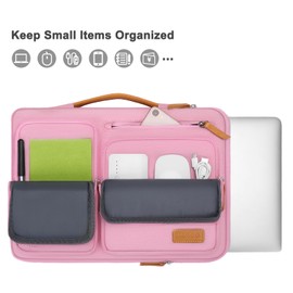 MOSISO 360 Protective Laptop Sleeve Compatible with MacBook Air/Pro, 13-13.3 inch Notebook, Compatible with MacBook Pro 14 inch M3 M2 M1, Side Open Bag with 4 Zipper Pockets&Handle, Pink