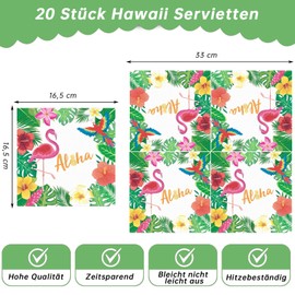 GoldRock Flamingo Napkins Hawaii Decoration 33 x 33 cm, 20 x Aloha Hawaii Napkins Summer, Pineapple Flowers Napkin, Table Decoration Summer Party, Flamingo for Children's Birthday, Summer Party, Beach