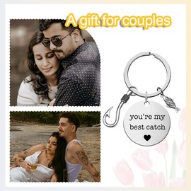 Couple Keychain for Him Her Birthday Gifts for Boyfriend Husband Anniversary Presents for Couples Wife Girlfriend Engraved You're My Best Catch Keychain with Fish Charm