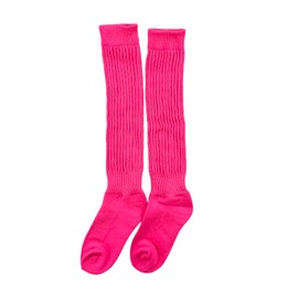 Bestjybt 80s Slouch Socks for Women, Scrunch Knee High Socks (One Size, Hot Pink)