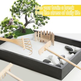 Set of 4 Zen Garden Accessories Mini Zen Garden Tool Wooden Sand Rake Set Zen Garden Miniature Sandpit Small Zen Rake Crafts for Home Office and Table Decoration