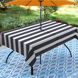 bnhjsdw - Mantel para exteriores con estampado de tiras con agujero para sombrilla para mesa rectangular, impermeable, color azul marino, mantel de mesa con cierre, 60 x 120 pulgadas