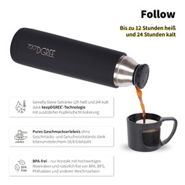 720°DGREE "Follow" Thermos Flask with Cup 450 ml - 3 Sizes, 12 Hours Hot, 24 Hours Cold, Leak-Proof, BPA-Free - Stainless Steel Thermos Flask, Insulated Flask - Perfect for Work, Children, School,