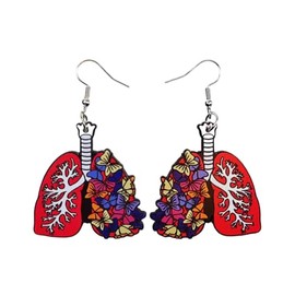 Novel Acrylic Human Lung and Butterfly Dangle Earrings - Unique Physiological Knowledge Jewelry Gift-red