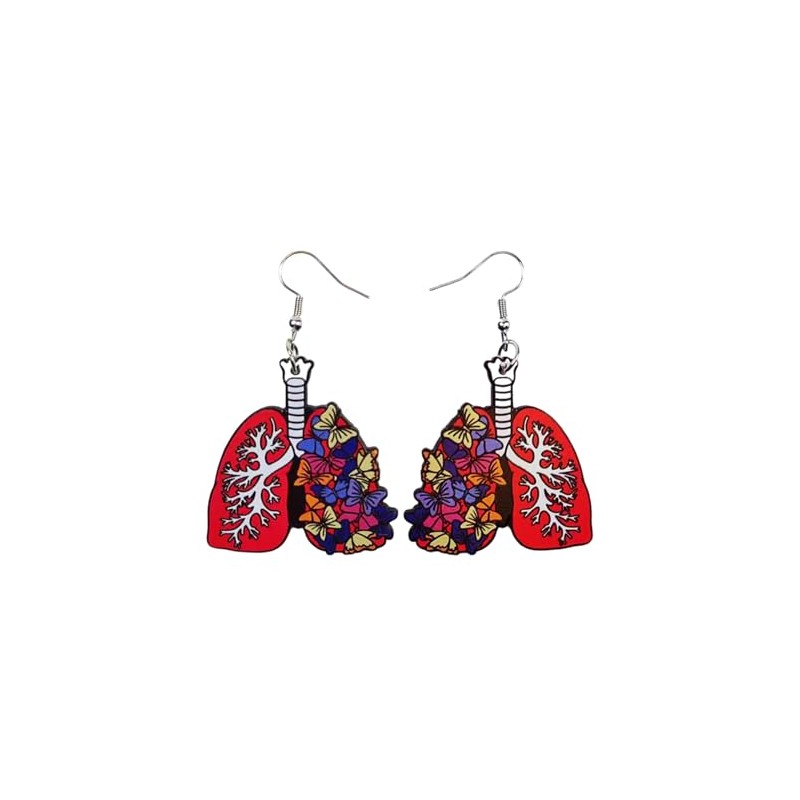 Novel Acrylic Human Lung and Butterfly Dangle Earrings - Unique