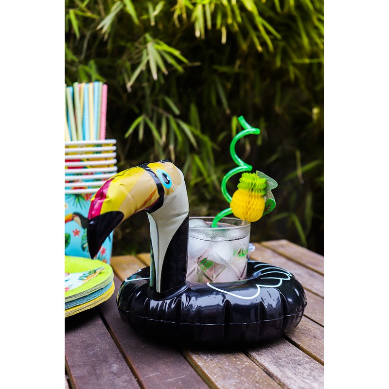 Folat 20728 Inflatable Floating Toucan Cup Holder Multi Colors, Black