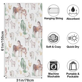 Horse Cow Goat Beach Towel Lightweight Microfiber Pool Towels 31"x61" Absorbent Large Travel Towels Sand Free Thin Quick Dry Beach Blanket for Women Men Swimming Camping Holiday