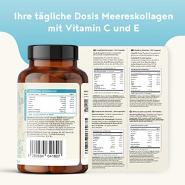 Marine Collagen Tablets 1400 mg with Hyaluronic Acid, Vitamin C, E, Zinc, Copper & Biotin Hydrolysed Type 1 Collagen Supplements for Women and Men, 120 Tablets (2 Month Supply) Alpha Foods