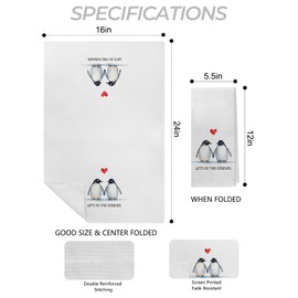 Foritho Penguin Bride Towel Kitchen Towels Set of 2, Love Gifts for Him Her, Valentines Hand Towels, Valentines Dish Towels, Valentines Day Gifts for Her Girlfriend, Penguin Gifts, 16x24 Inch