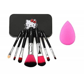 CETC® Complete Makeup Mini Brush Kit with Storage Box & Sponge Puff (Set of 7 Pieces Sponge Puff color may vary) (Black)