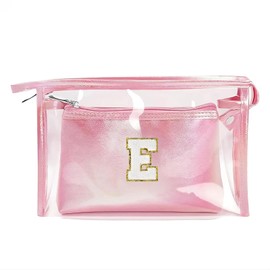 Personalisierte Kosmetiktasche Set, Rosa Kulturbeutel, Reise Wasserdicht Kulturbeutel, Geburtstagsgeschenke Für Mädchen, Frauen, Mütter, Beste Freundinnen Und Brautjungfern, Buchstaben E