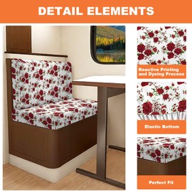 FUANGUI RV Dinette Cushion Covers Stretch Camper Cushion Cover Booth Seats Replacement RV Cushion Covers Washable Sofa Furniture Protector (C25, 2 Bench Cover & 2 Backrest Cover)