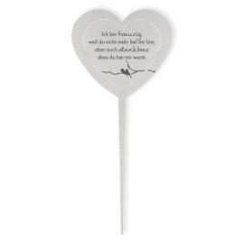 Dolorino Grave Stake Heart 'Ich bin traurig, weil Du nicht mehr bei mir bist, aber auch dankbar, dass du bei mir warst' | Easy-Care Grave Ornament | Weatherproof Reminder Made of Stainless Steel