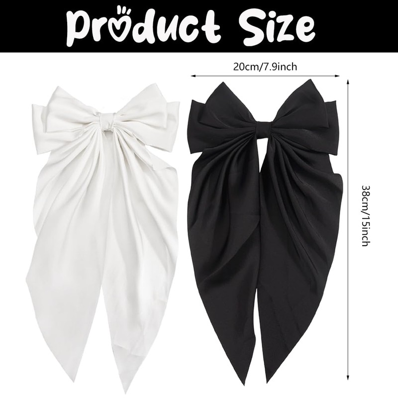 6PCS Hair Bows for Women, Black and White Large French
