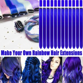 Olldag 12 PCS Blue Hair Extensions Clip in, 20 Inch Colored Hair Extensions Party Highlights Long Straight Synthetic Hairpieces for Women Kids Girls