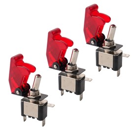 FULARR 3 Pcs Car Toggle Switch, Red Waterproof Cover Red LED Indicator, ON-Off 2 Position 3 Pin SPST Auto Rocker Switch, for Car Auto Truck Boat (20A / 12VDC)