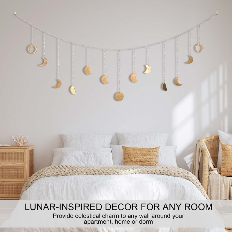 Moon Phase Wall Decor with LED String Light, 13 Gold