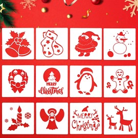 TaimeiMao Christmas Drawing Stencils, Pack of 12, Christmas Stencil Set, Plastic Painting Stencils, Reusable, DIY Gift Cards, Gifts Christmas Children
