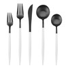 Matte Black Silverware Set with white handle, Bysta 5-Piece Stainless