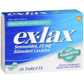 Ex-Lax Sennosides 25 mg Stimulant Laxative Tablets Maximum Strength 24 EA