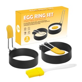 Egg Frying Rings, with Anti-Scald Handle and Oil Brush Non Stick Circles for Fried Egg McMuffin Sandwiches Frying, Breakfast Household Kitchen Cooking Tool Omelette (2pcs)