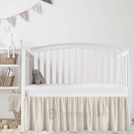 Ivory Crib Skirt Dust Ruffle, 100% Natural Cotton-Nursery Crib-Toddler Bedding Skirt for Baby Girls or Boys, 14" Drop