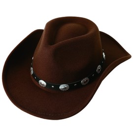 Lanzom Women Men Felt Wide Brim Western Cowboy Hats Belt Buckle Panama Hat (Coffee, Large-X-Large)