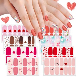 SILPECWEE 8 Sheets Valentine's Day Nail Wraps for Women Nail Polish Strips Self Adhesive Nail Polish Stickers Gel Nail Strips Heart Nail Decals Manicure Sticker for Nail Art with 1pc Nail File