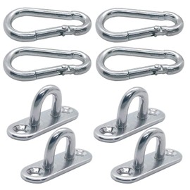 8PCS Oblong Pad Eye Plate Spring Snap Hook Carabiner Set Include 4PCS 5mm 304 Stainless Steel Hook Loop and 4PCS 304 Stainless Steel Clips
